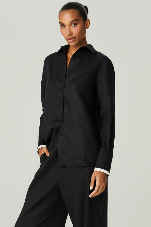 CAMISA LINHO OVER BICOLOR PRETO/BEGE